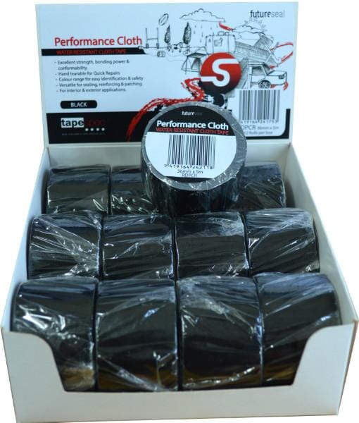 Tapespec Cloth Duct Tape (100mph) - Display Box 12-pce 36mm X 5m Black