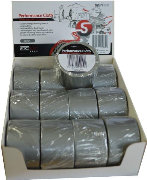 Tapespec Cloth Duct Tape (100mph) - Display Box 12-pce 36mm X 5m Silver