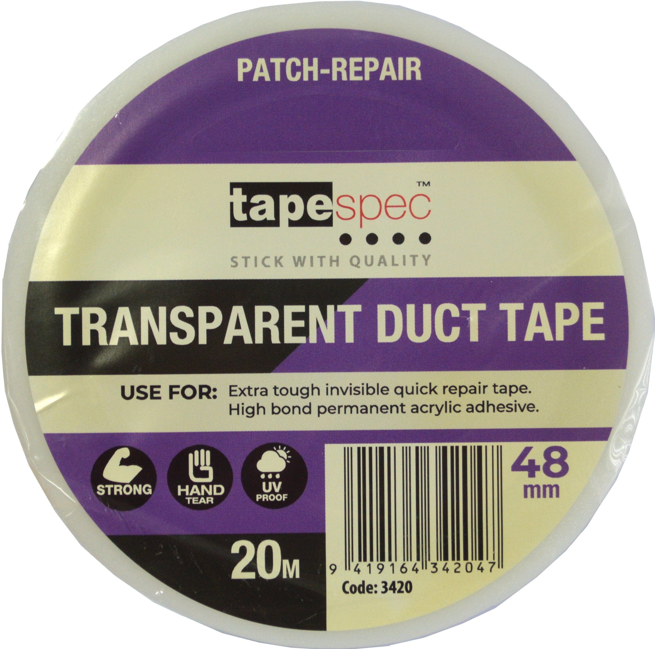 Tapespec Cloth Duct Tape (100mph) - 48mm x 20m Transparent