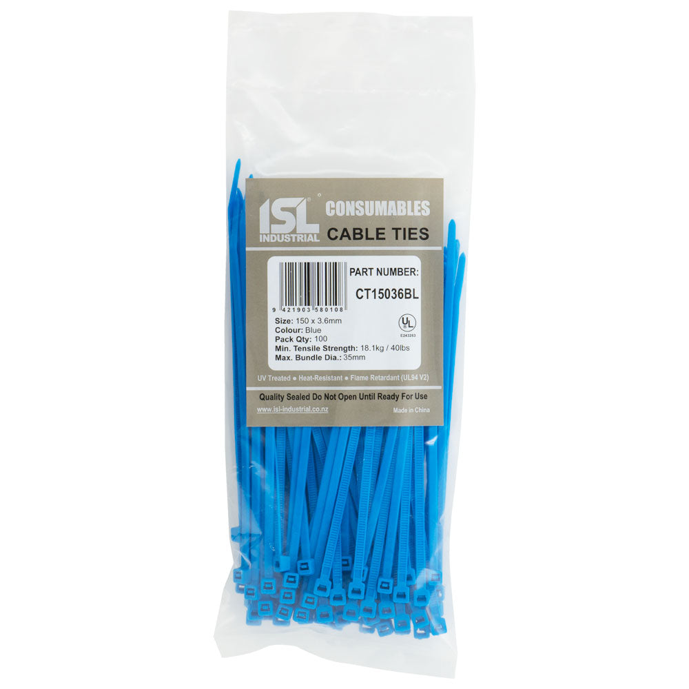 ISL 150 x 3.6mm Nylon Cable Tie - Blue - 100pk