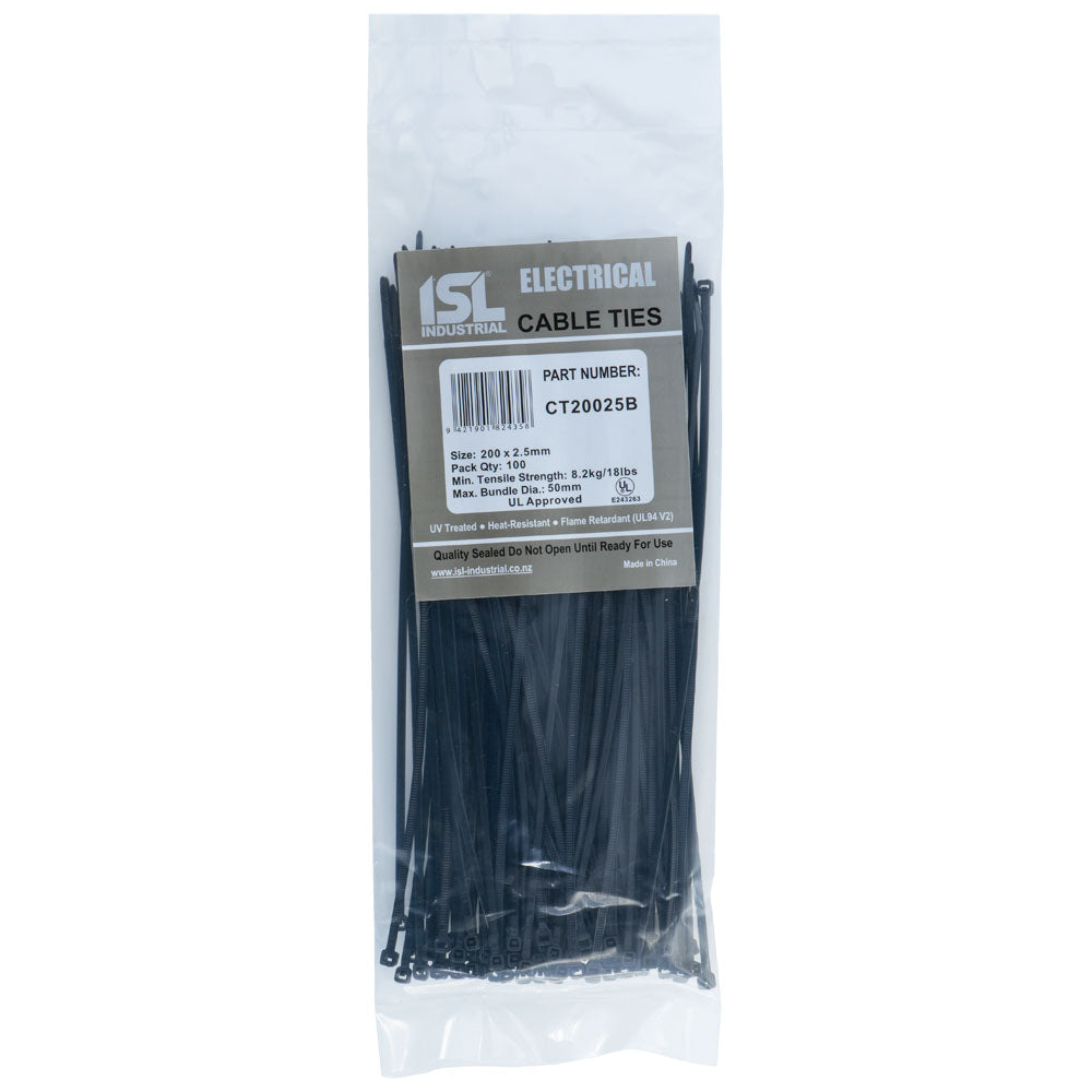 ISL 200 x 2.5mm UV Nylon Cable Tie - Blk. - 100pk