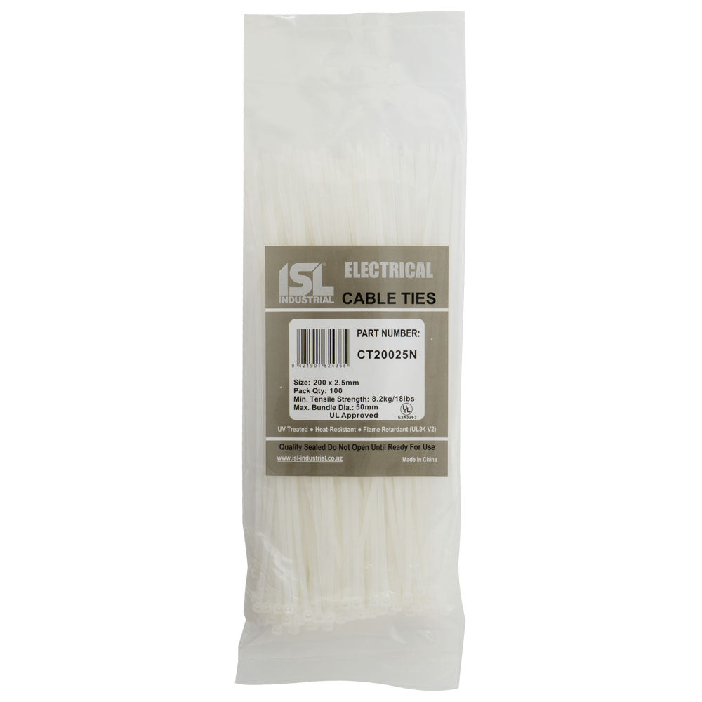 ISL 200 x 2.5mm Nylon Cable Tie - Nat. - 100pk