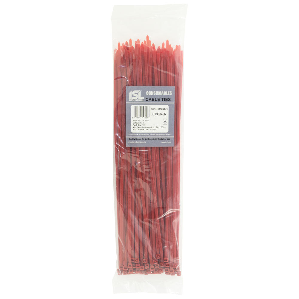ISL 380 x 4.8mm Nylon Cable Tie - Red - 100pk