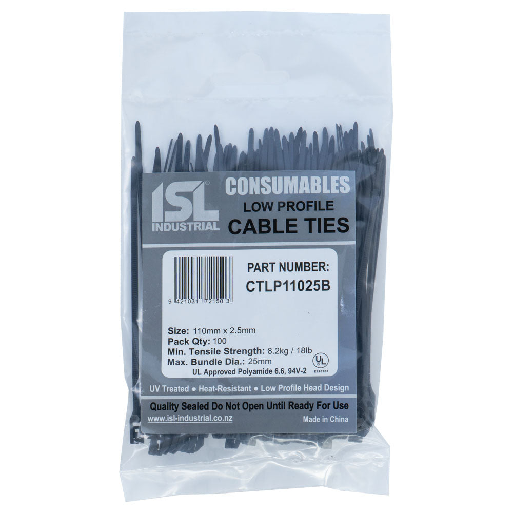 ISL 110x2.5mm Low Profile Cable Tie - UV Blk - 100pk