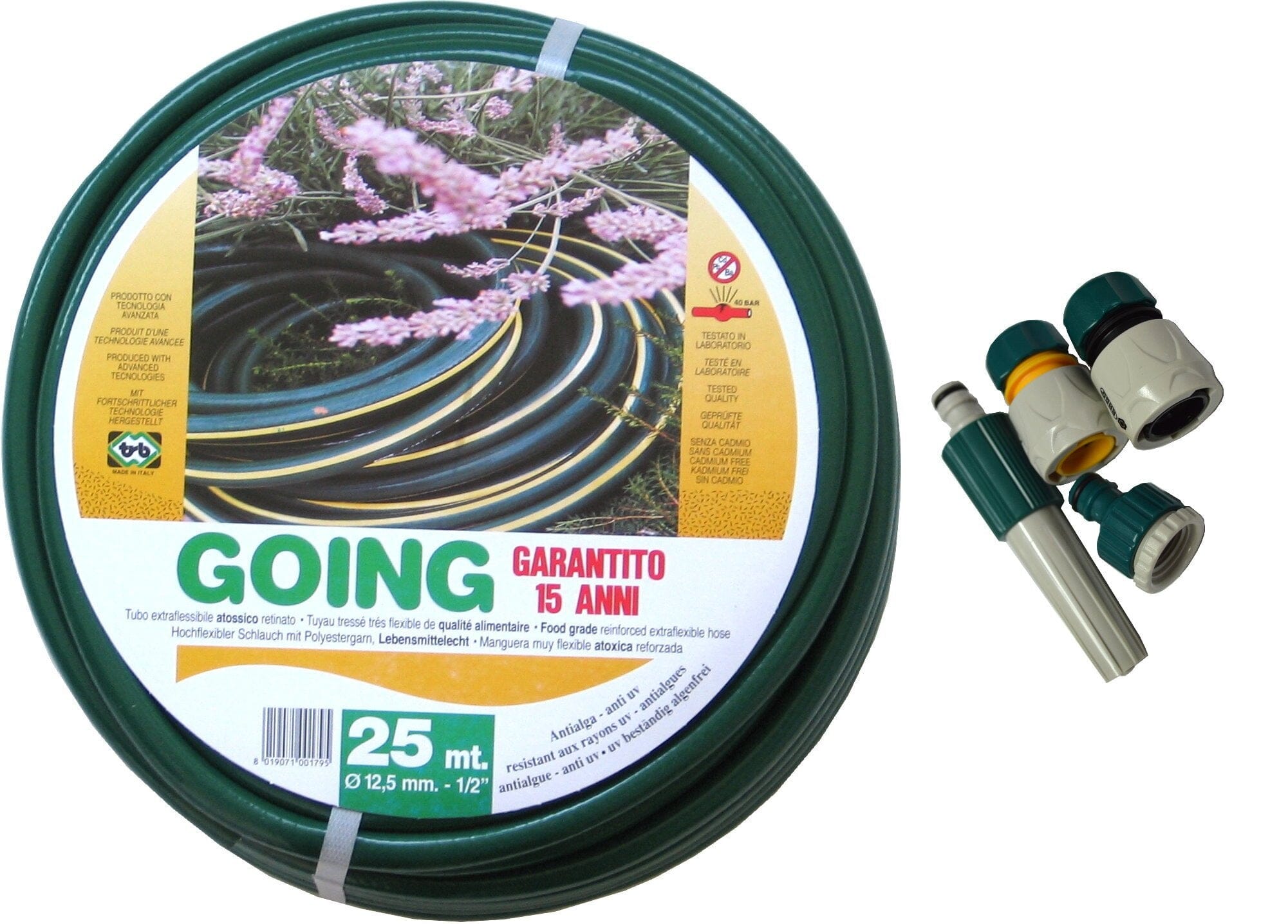 Adflex Plastic Garden Hose with Fittings 12mm x 25m Going