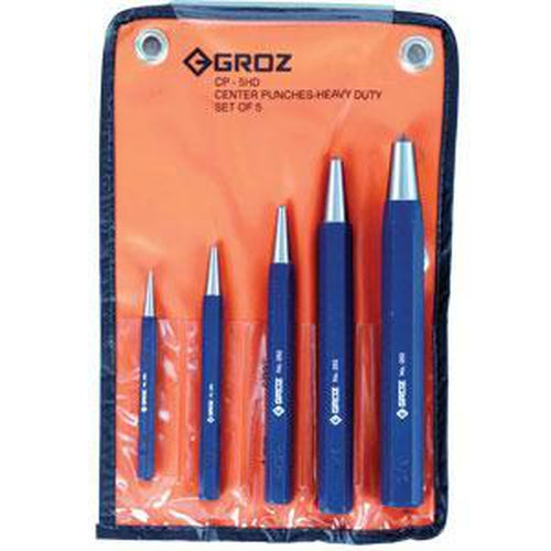 Groz 5Pc H/Duty Centre Punch Set (2.0Mm To 10.0Mm) | Punches & Chisels - Sets-Hand Tools-Tool Factory