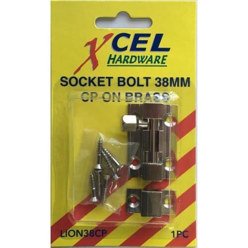 Xcel Socket Bolt - CP on Brass 38mm Carded