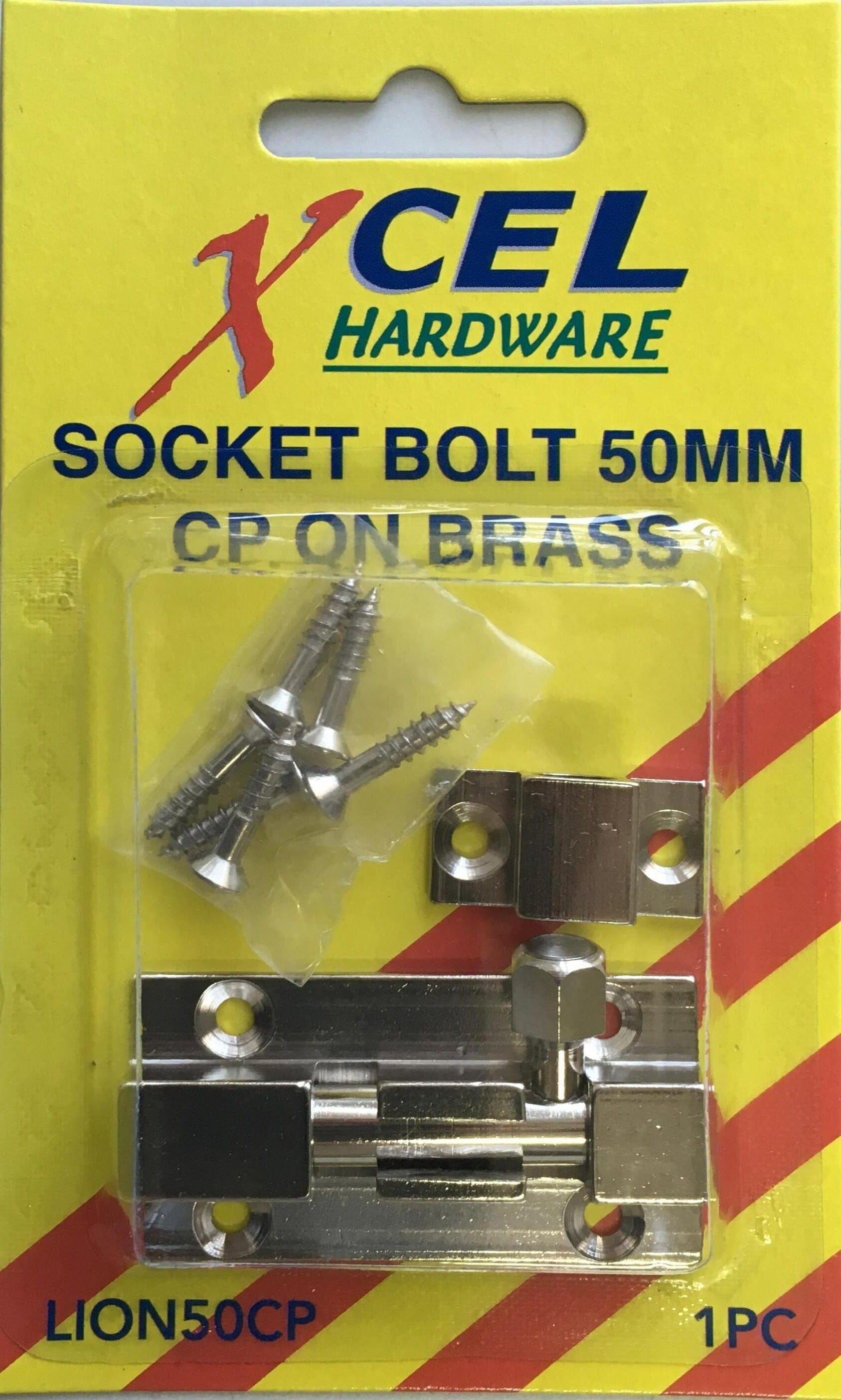 Xcel Socket Bolt - CP on Brass 50mm Carded
