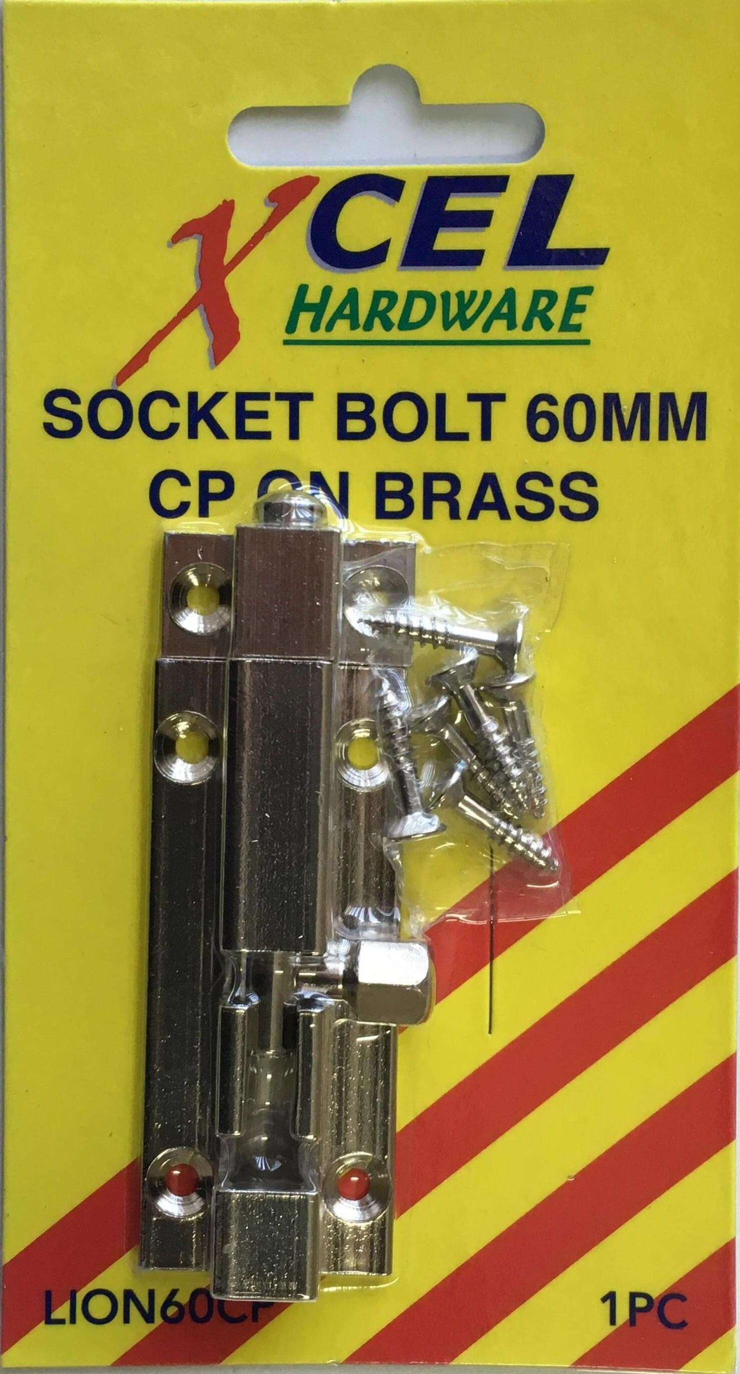Xcel Socket Bolt - CP on Brass 60mm Carded