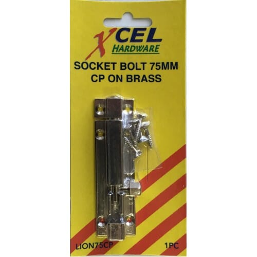 Xcel Socket Bolt - CP on Brass 75mm Carded