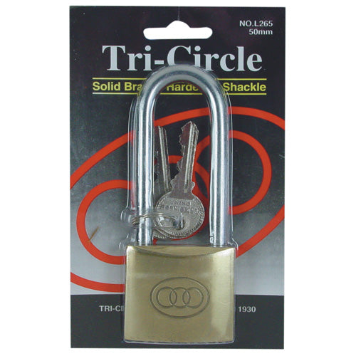 Tri-Circle Brass Padlock Long Shackle 50mm (1/Card)-General Hardware-Tool Factory
