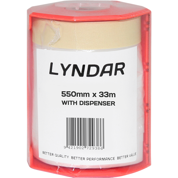 Lyndar Pretaped Auto Masking Film 550Mm X 33M With Dispenser-Masking Products-Tool Factory