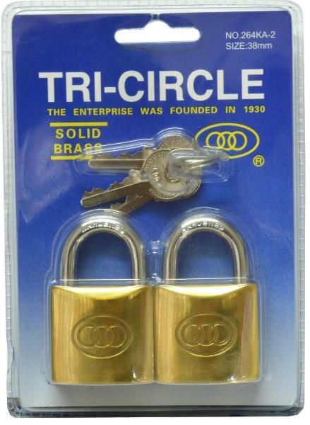 Tri-Circle Brass Padlock - Keyed Alike #264KA 2-pce 38mm