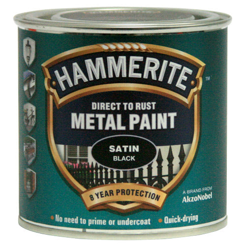 Hammerite Direct to Rust Metal Paint Satin Black 250ml-Metal Protection & Paint-Tool Factory