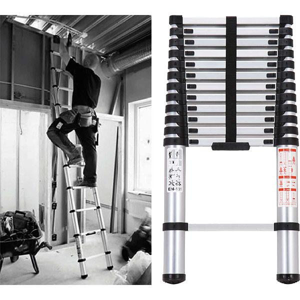 Proequip 3.8M Telescopic Aluminium Ladder 150Kg Cap. | Misc.-Workshop Equipment-Tool Factory