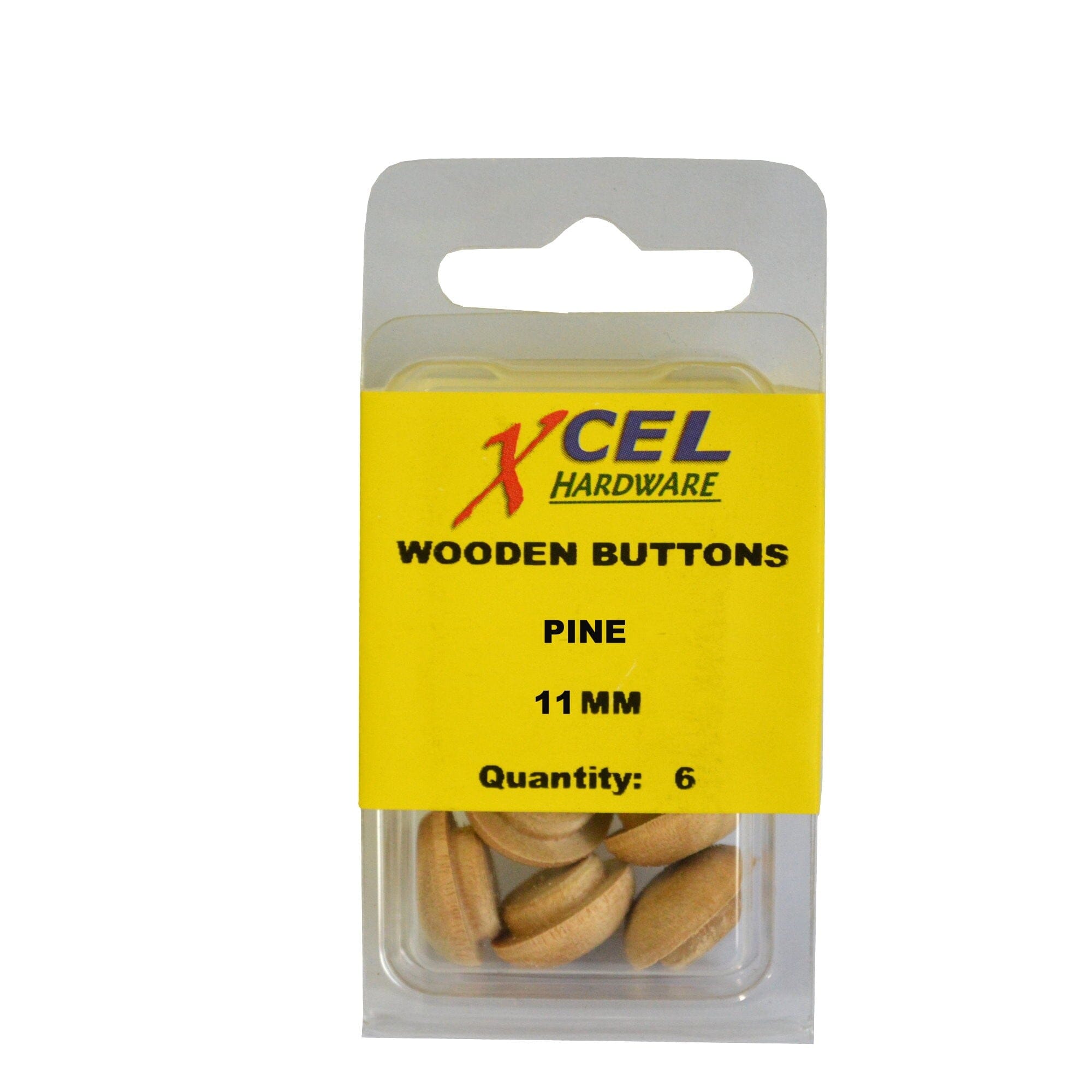 Xcel Wooden Pin Buttons - Pine 6-pce 11mm