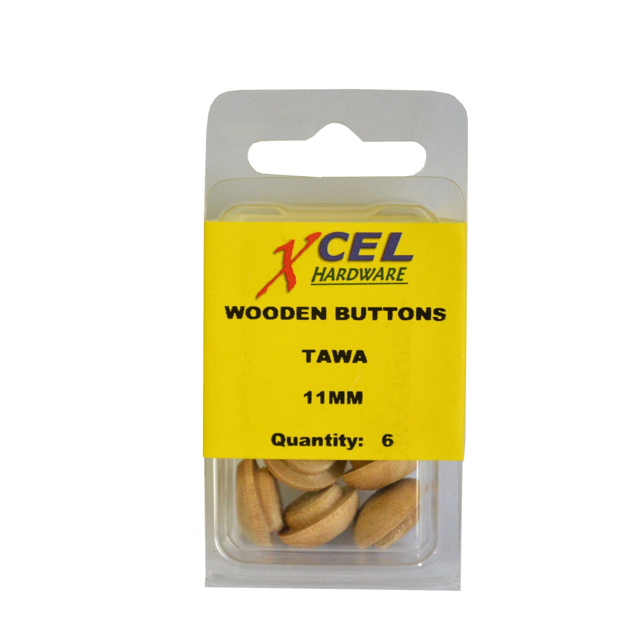 Xcel Wooden Pin Buttons - Tawa 6-pce 11mm