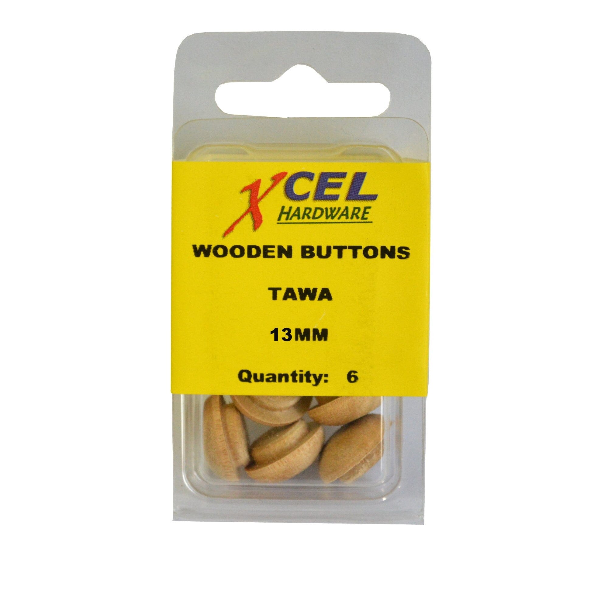 Xcel Wooden Pin Buttons - Tawa 6-pce 13mm