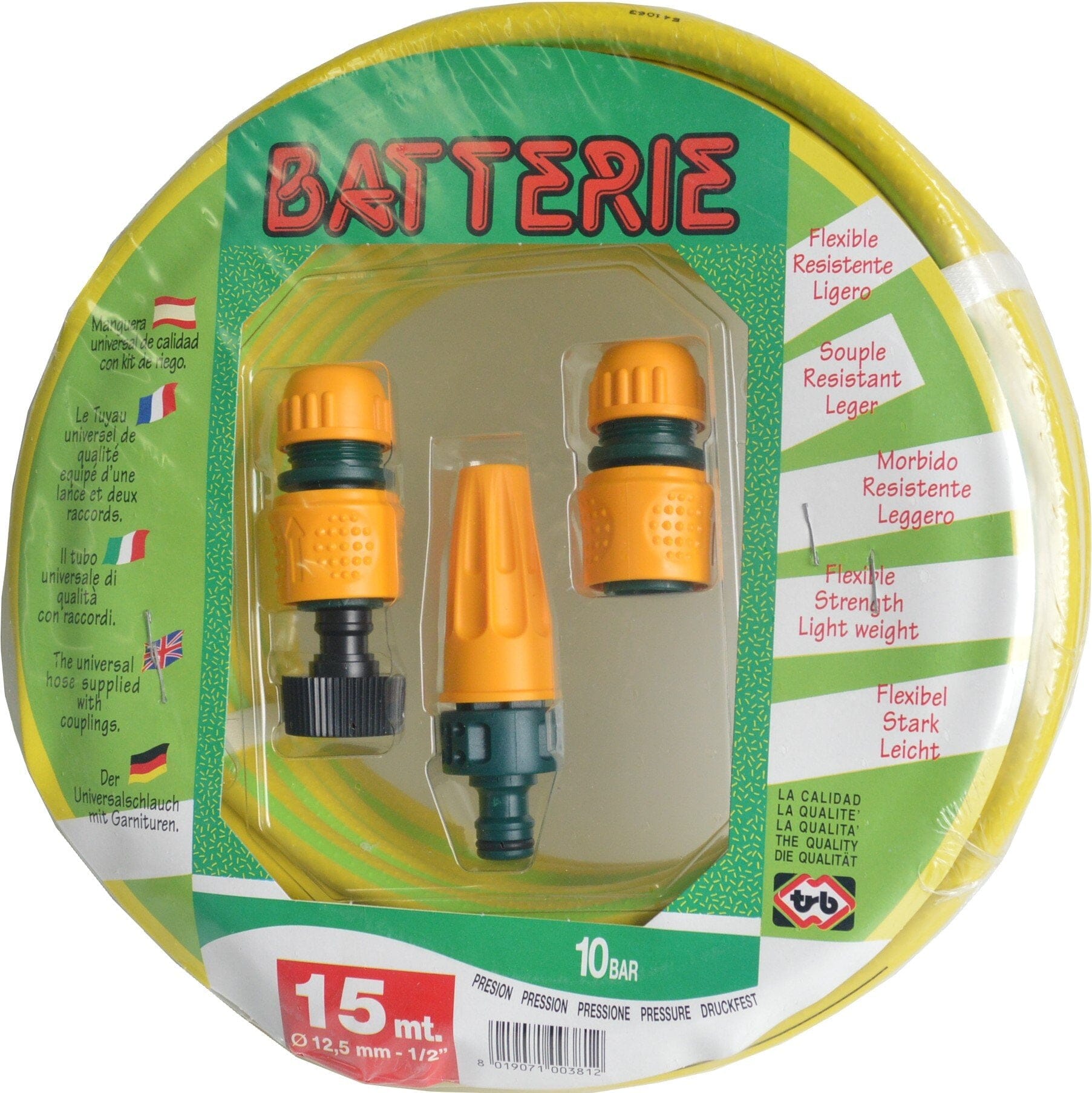 Adflex Plastic Garden Hose with Fittings 12mm x 15m Batterie