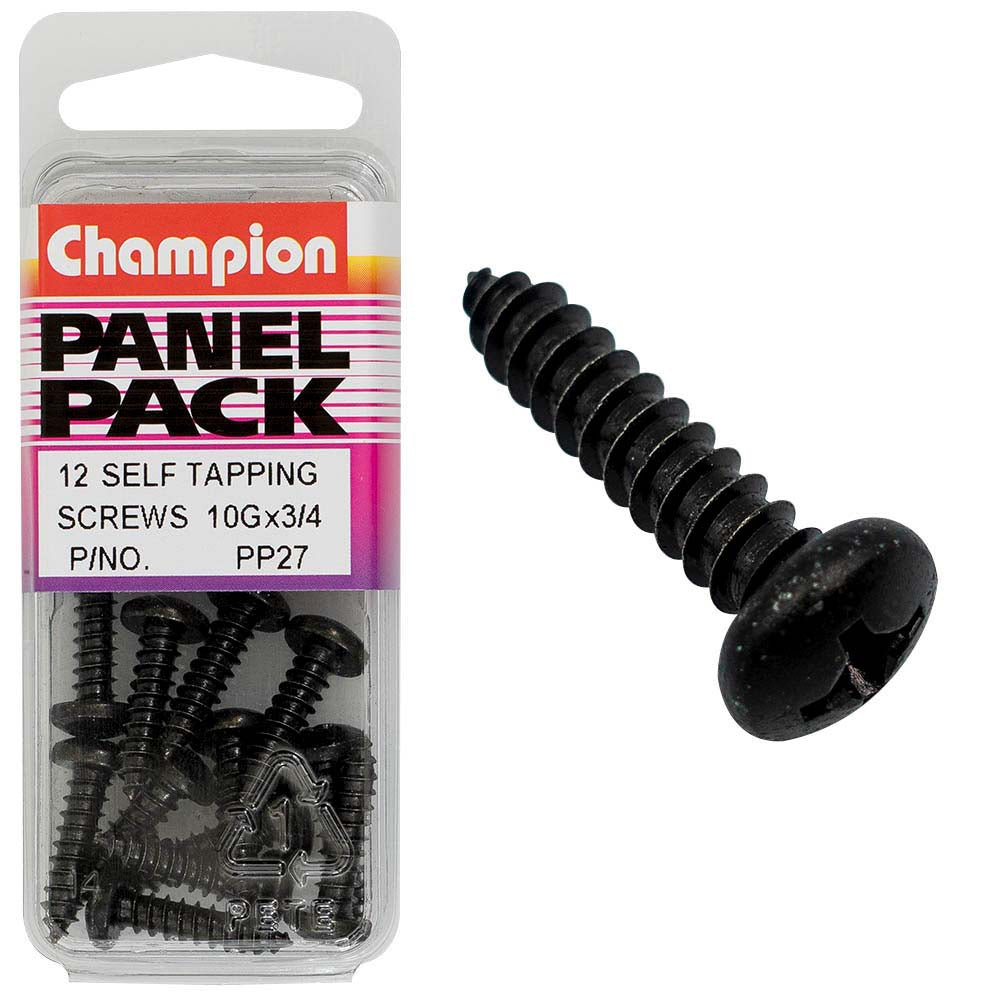 Champion Self Tapping Screw Black 10G x 3/4in -12pk**
