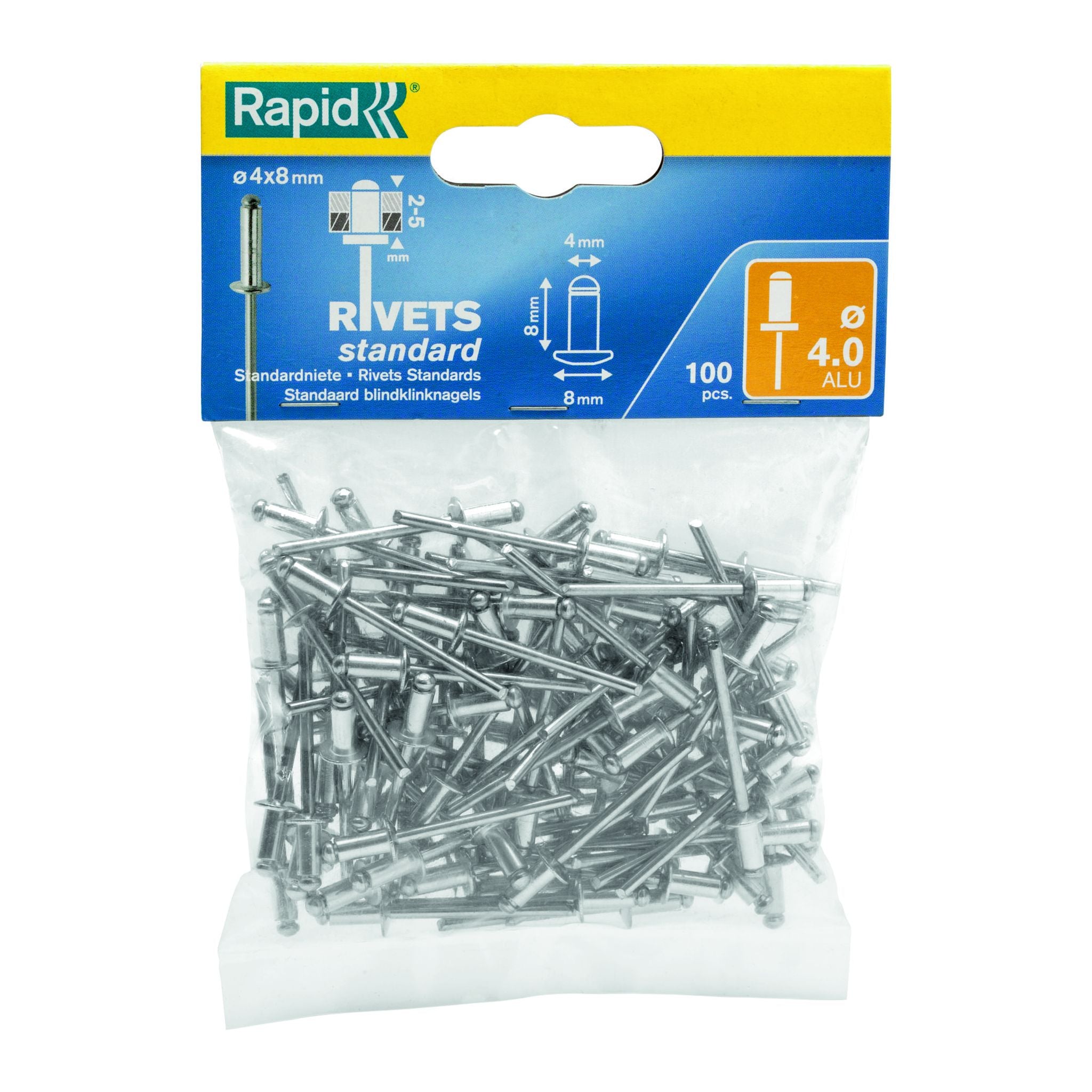 Rapid Rivets 4x8mm Std Alu 100pc 5000378