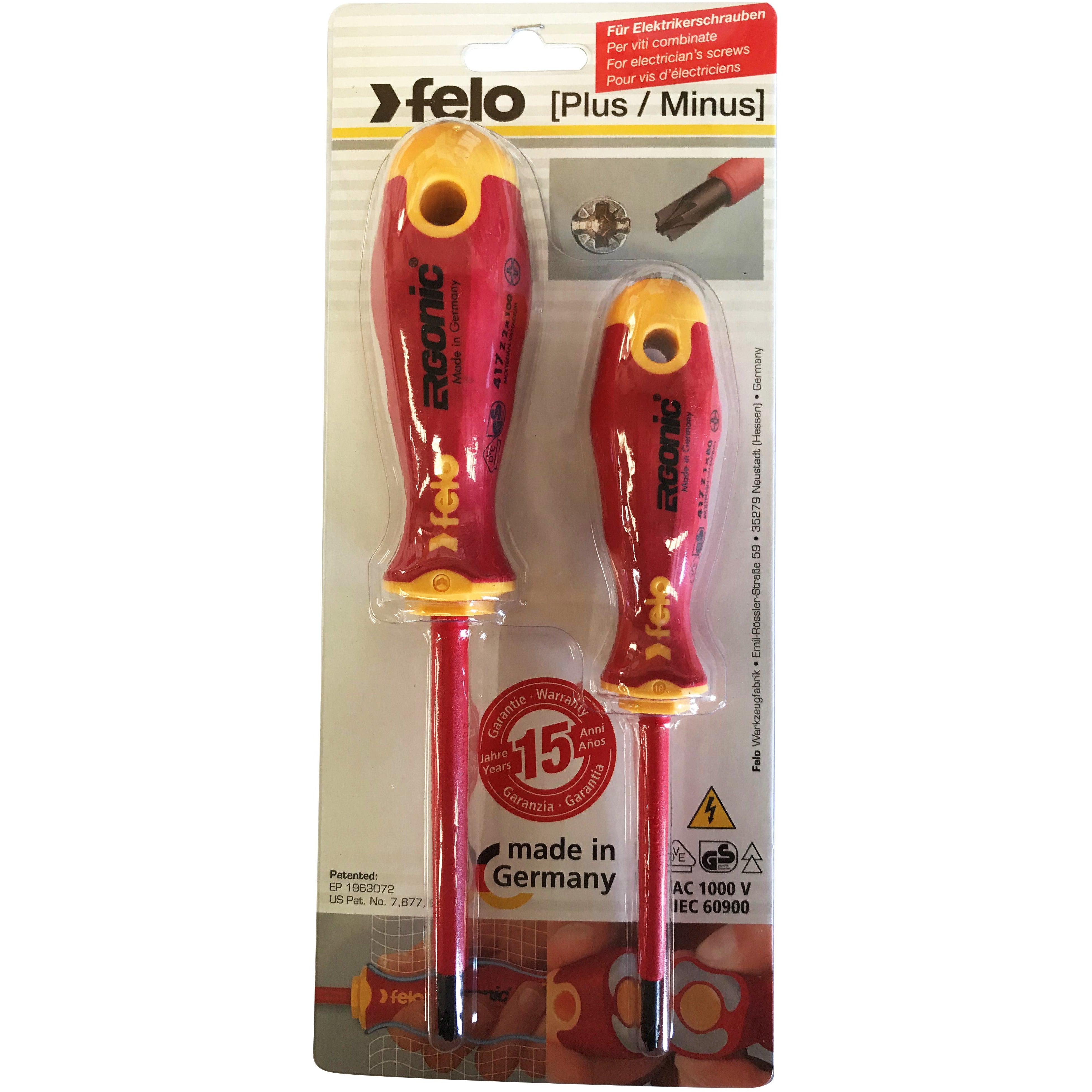 Felo 400 Insulated Ergonic Screwdriver (1000V) Set of 2 Z1/Z2-Hand Tools-Tool Factory