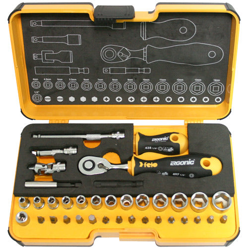 Felo 1/4" Dr Bit Socket Set - 36pc 4-14mm-Sockets & Accessories-Tool Factory