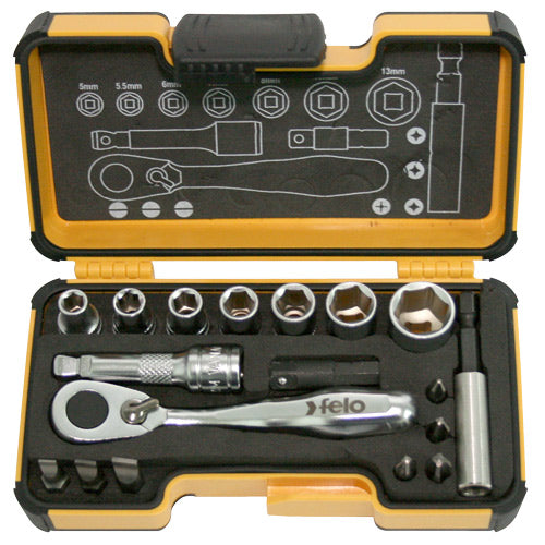 Felo 1/4" Dr Bit Socket Set - 18pc 5-13mm-Sockets & Accessories-Tool Factory