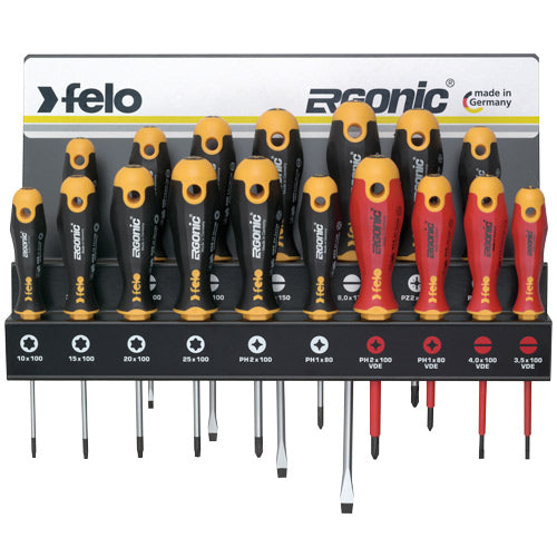 Felo 400 Ergonic Screwdriver Stand 18pc Flat, Phillips, Pozi, Torx, Square-Hand Tools-Tool Factory