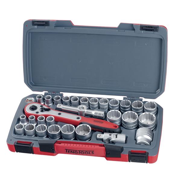 Teng 30Pc 1/2In Dr. Metric/Af Reg. Socket Set 12Pnt | Socketry - 1/2 Inch Drive-Hand Tools-Tool Factory