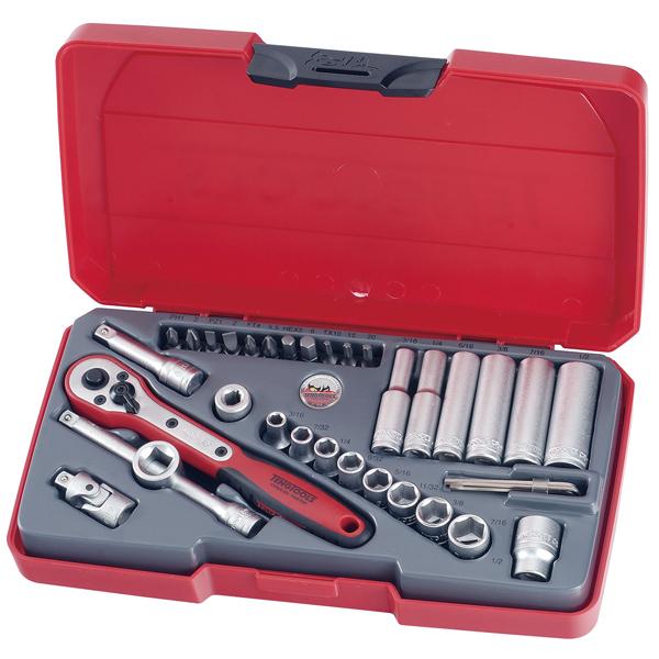 Teng 35Pc 1/4In Dr. Imperial Reg/Deep Socket Set | Socketry - 1/4 Inch Drive-Hand Tools-Tool Factory