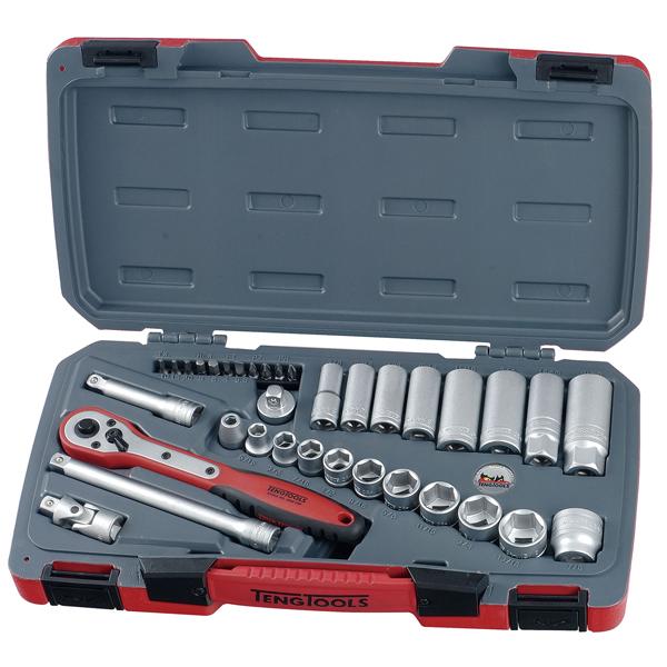 Teng 35Pc 3/8In Dr. Imperial Reg/Deep Socket Set | Socketry - 3/8 Inch Drive-Hand Tools-Tool Factory