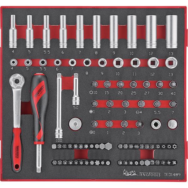 89Pc 1/4In Dr 6-Pnt Skt & Accessory Set 4-13Mm | Tool Tray Sets - 1/4 Inch Drive-Hand Tools-Tool Factory