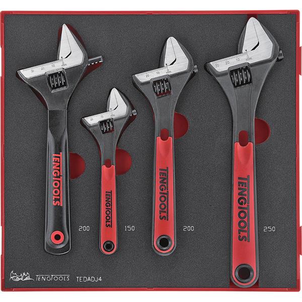 Teng 4Pc Adjustable Wrench Set - Ttd-Tray | Tool Tray Sets - Metric-Hand Tools-Tool Factory