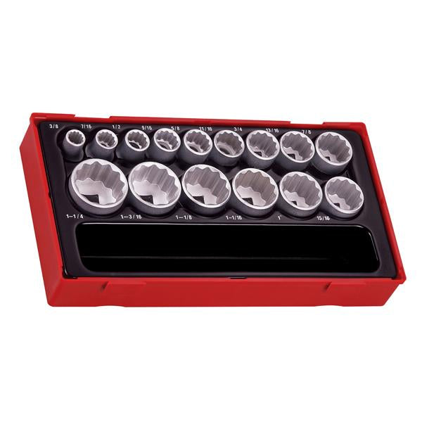 15Pc 1/2In Dr. 12-Pnt Af Socket Set 3/8-1-1/4In | Tool Tray Sets - 1/2 Inch Drive-Hand Tools-Tool Factory