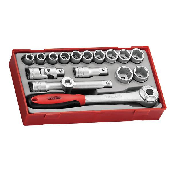 17Pc 1/2In Dr. 6-Pnt Skt & Accessory Set 10-24Mm | Tool Tray Sets - 1/2 Inch Drive-Hand Tools-Tool Factory