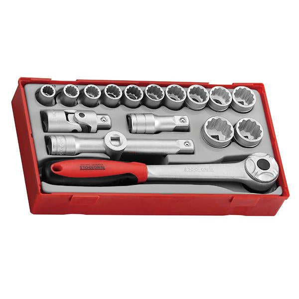 17Pc 1/2In Dr. 12-Pnt Skt & Accessory Set 10-24Mm | Tool Tray Sets - 1/2 Inch Drive-Hand Tools-Tool Factory