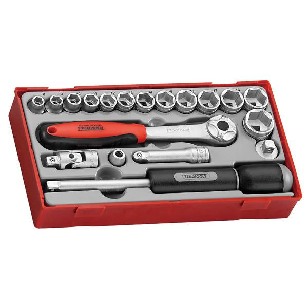 19Pc 3/8In Dr. Socket & Accessory Set 8-22Mm | Tool Tray Sets - 3/8 Inch Drive-Hand Tools-Tool Factory