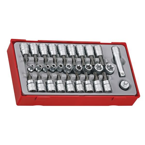 30Pc 1/4 & 3/8In Dr. Tx, Tpx & Tx-E Bit Skt Set | Tool Tray Sets - Combo Drive-Hand Tools-Tool Factory