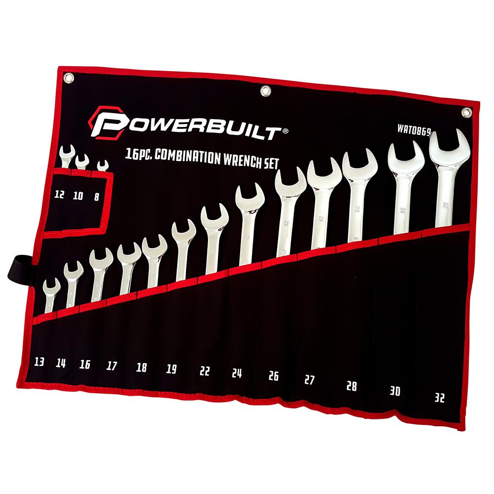 Powerbuilt 16pc Metric Ring and Open-End Spanner Set – mirror polished