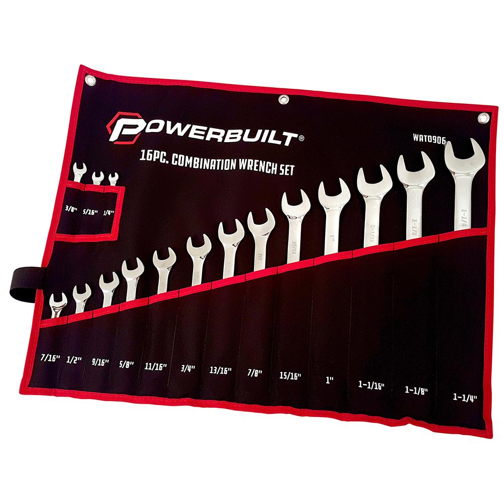 Powerbuilt 16pc Imperial Ring and Open-End Spanner Set – mirror polished