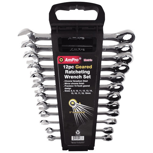 AmPro Geared Wrench Set 12pc 8-19mm-Hand Tools-Tool Factory