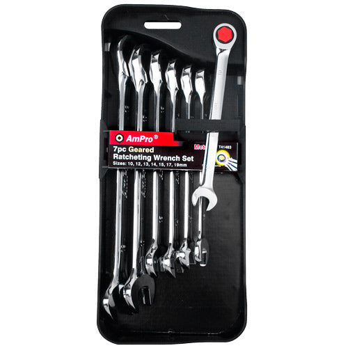 AmPro Reversible Geared Wrench Set 7pc 10-19mm-Hand Tools-Tool Factory