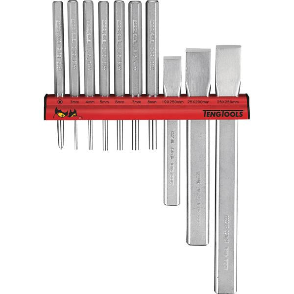 Teng 10Pc Punch & Chisel Set W/ Wall Rack | Service Tools - Sets-Hand Tools-Tool Factory