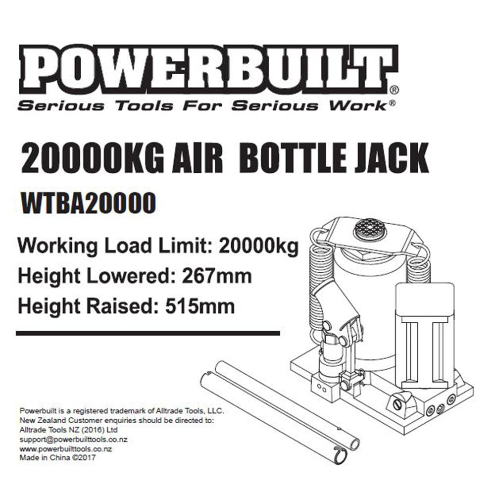 Powerbuilt 22 Ton / 20000kg Air Hydraulic Bottle Jack